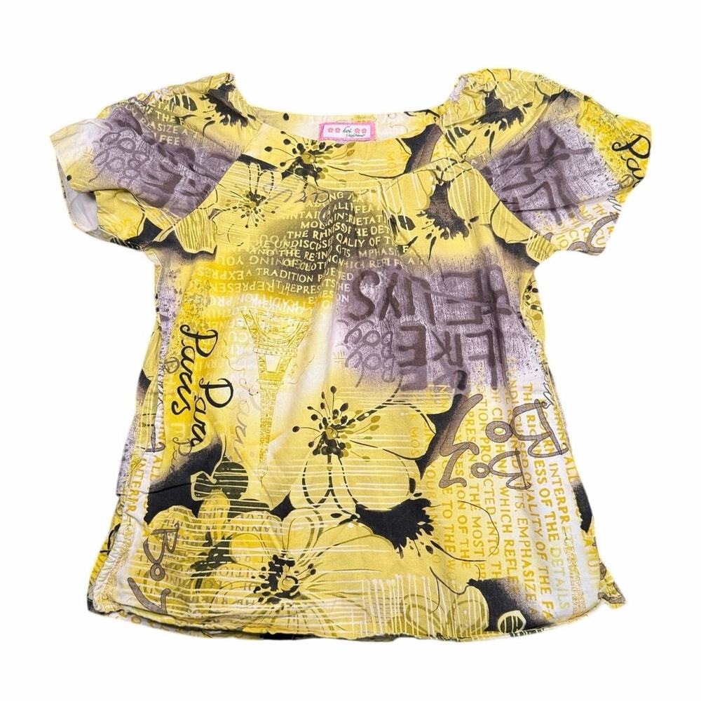 Koi by Kathy Peterson Yellow Y2K Abstract Floral Paris Graphic Blouse XS